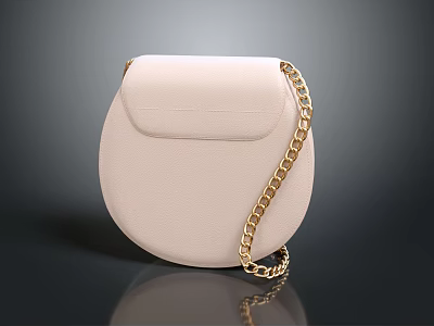 Elegant Beige Round Leather Shoulder Bag With Gold Chain Strap Design 3d model