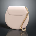 Elegant Beige Round Leather Shoulder Bag With Gold Chain Strap Design