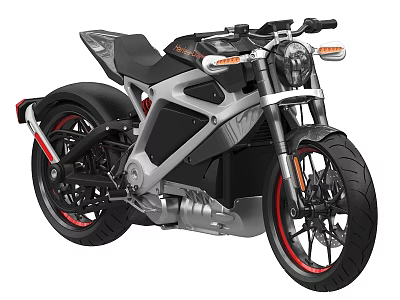 Modern Electric Motorcycle with Silver Black Body Red Rims and Headlight 3d model