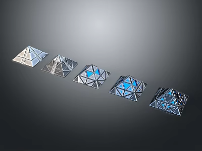 Geometric Architectural Structure Models With Blue Transparent Elements Arranged On Grey Background 3d model