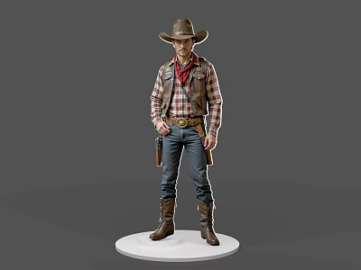 Cowboy Game Character 3D Model With Plaid Shirt Vest Holster And Boots 3d model