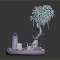Cute Clothing Accessories Miniature Model With Blue Tree Lighthouse And Pink Base