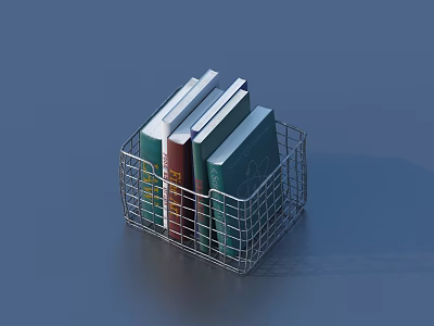 Wire Storage Basket with Stacked Books for Home Office Organization Neat and Functional 3d model