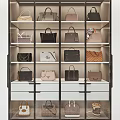 Various Stylish Designer Handbags Displayed On Glass Shelf With Multiple Layers