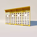 Yellow Storage Locker With Multiple Compartments And Rows Of Small Storage Units 3d model