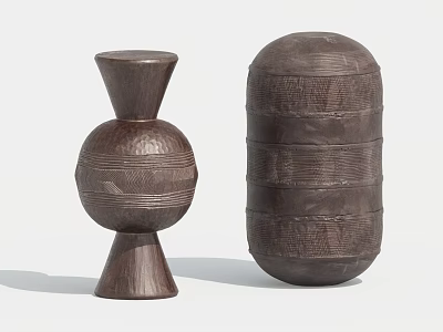 Unique Ceramic Vessels With Textured Surfaces Tall Base And Striped Cylindrical Design 3d model