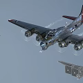 Vintage Gray Fighter Aircraft with Four Engines Red Tail and Star Emblem Detailed Model