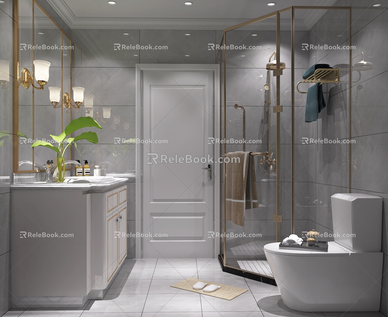 European-style simple home bathroom shower room toilet shower 3d model