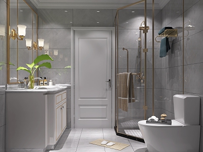 European-style simple home bathroom shower room toilet shower 3d model