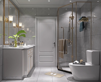 European-style simple home bathroom shower room toilet shower 3d model