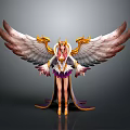Mythical Female Character With Large Pink White Wings And Golden Headdress