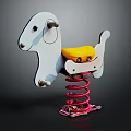 Children's White Rocking Horse With Yellow Seat And Red Spring Base