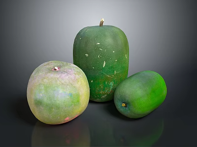 Fresh Green Mangoes On Dark Surface For Fresh Food Display And Photography 3d model