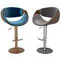 Modern Blue Grey Velvet Wooden Bar Stools with Curved Backrest Armrests