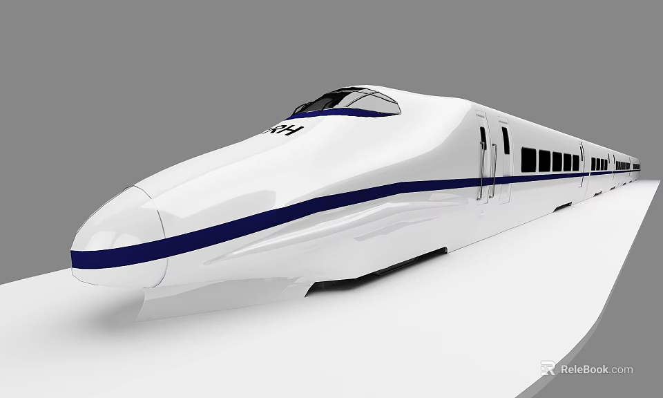 Modern White High Speed Train With Blue Stripe And Aerodynamic Design 3d model 