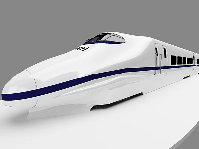Modern White High Speed Train With Blue Stripe And Aerodynamic Design 3d model