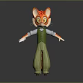 3D Animated Orange Cat Character Wearing Green Vest White Shirt Striped Pants for Game Movie