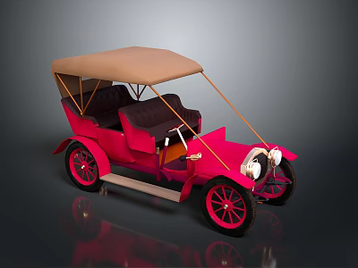 Vintage Red Convertible Car With Tan Top Black Seats And Red Wheels 3d model