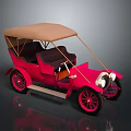 Vintage Red Convertible Car With Tan Top Black Seats And Red Wheels