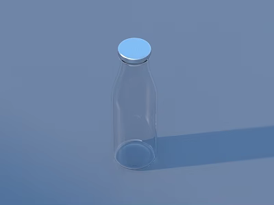 Transparent Glass Bottle With Blue Cap For Daily Household Use 3d model