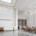 Elegant Marketing Center Interior Design With Chandeliers Reception Desk And Display Shelves