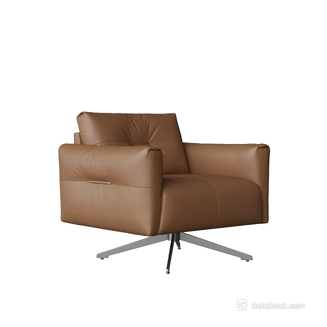 Brown Leather Single Sofa With Modern Design Metal Star Base And Armrest 3d model