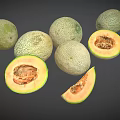 Fresh Ripe Cantaloupe Melons Whole And Sliced With Orange Flesh