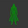 Blue Hooded Robe With Gray Arm Guards And Boots Standing On Gray Background