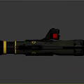 Military Fighter Jet Featuring Green Gray Missile Launcher Yellow Stripes and Hazard Signs