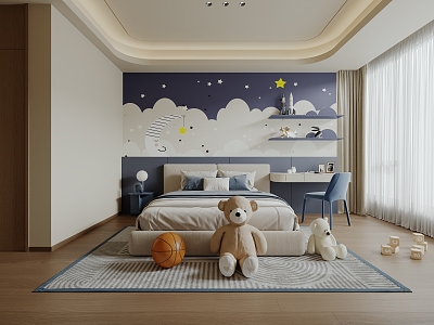 Modern Children's Room Boy's Room Children's Bed Desk Chair Combination Children's Toy Curtain model