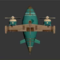 Steampunk Turquoise Airship Model With Gold Accents Red Tail Fins And Propellers