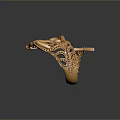 Exquisite Gold Ring With Curved Band Featuring Intricate Filigree Design And Hollow Patterns
