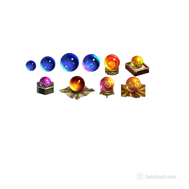 Colorful Decorative Orbs With Stands And Various Glowing Patterns 3d model