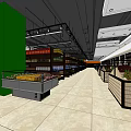 Supermarket Fresh Fruits Vegetables Display Shelves in Spacious Aisle With Bright Lighting