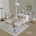Cozy Children's Bed With Cloud Shaped Headboard Pillows And Toys In Kids Room