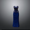 Elegant Blue Long Dress With Floral Pattern And Fitted Bodice