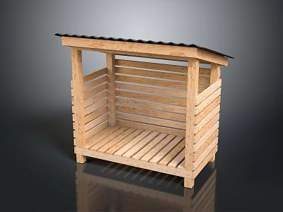 Outdoor Wooden Shed with Sloped Roof and Slatted Sides Floor 3d model