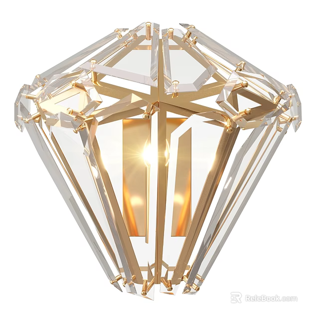 Diamond Shaped Wall Lamp With Transparent Crystal And Gold Metal Illuminated Design 3d model 