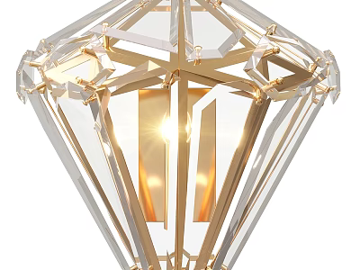 Diamond Shaped Wall Lamp With Transparent Crystal And Gold Metal Illuminated Design 3d model