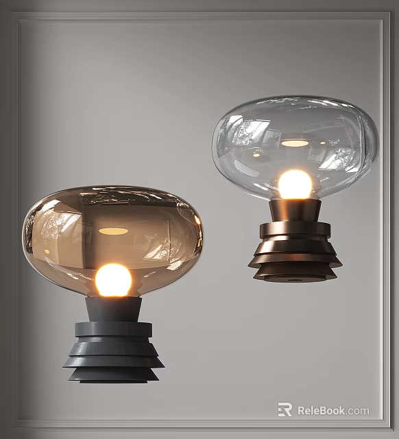 Modern Minimalist Table Lamps With Brown And Clear Glass Shades Illuminated Metallic Base 3d model 