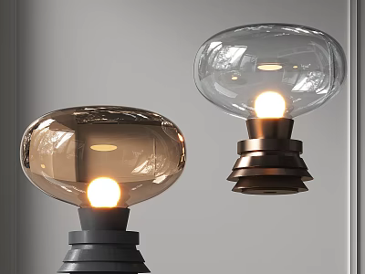 Modern Minimalist Table Lamps With Brown And Clear Glass Shades Illuminated Metallic Base 3d model