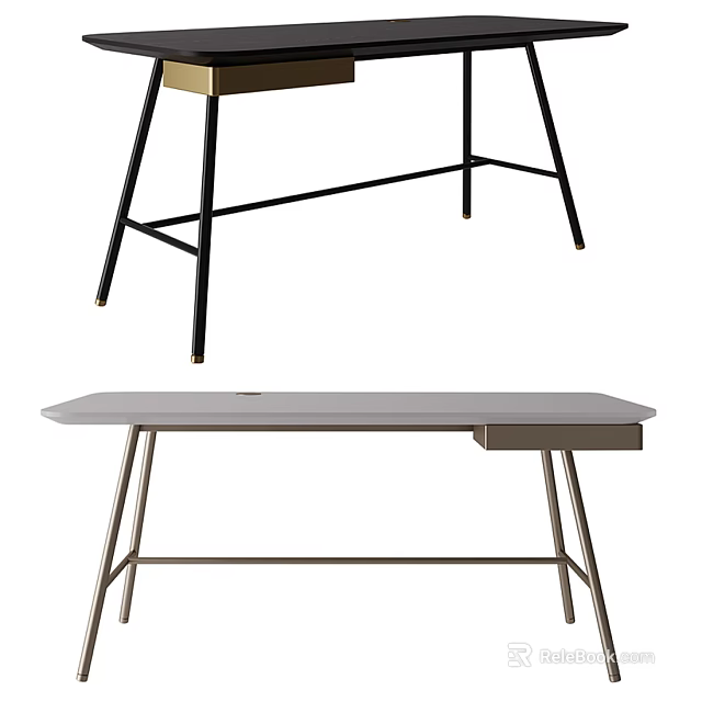 Modern Minimalist Desk With Cross Metal Legs And Functional Drawer Design 3d model 