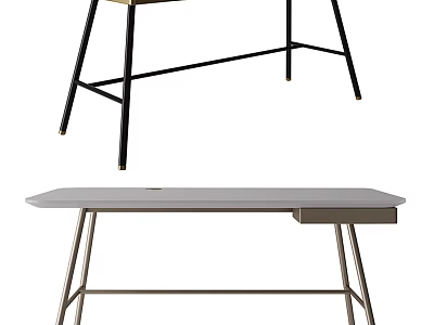 Modern Minimalist Desk With Cross Metal Legs And Functional Drawer Design 3d model