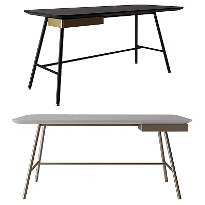 Modern Minimalist Desk With Cross Metal Legs And Functional Drawer Design 3d model