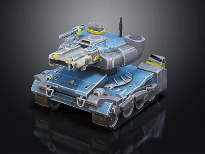 Futuristic Blue And Gray Tank 3D Model Featuring Detailed Tracks Antenna And Cannon Design 3d model