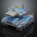 Futuristic Blue And Gray Tank 3D Model Featuring Detailed Tracks Antenna And Cannon Design