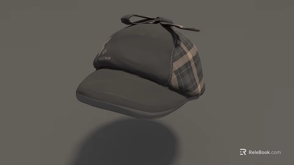 Stylish Gray Cap With Plaid Side Panel And Bow Detail For Casual Daily Wear 3d model 
