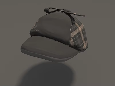 Stylish Gray Cap With Plaid Side Panel And Bow Detail For Casual Daily Wear 3d model