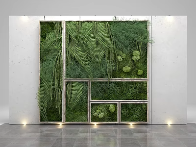 Modern Living Plant Wall Design With Metal Frames Various Green Plants And Bottom Lighting 3d model