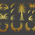 Golden Wheat Decorative Motifs With Various Shapes And Bundled Designs